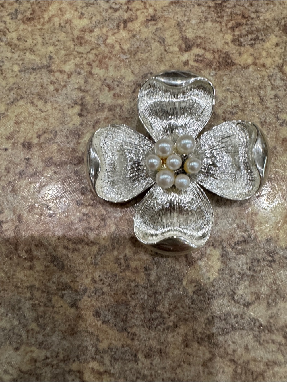 Silver Flower Pearl Cluster Brooch - Napier